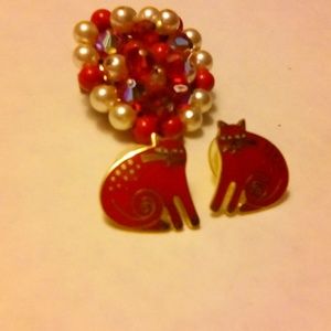 laurel burch  earrings w/vintage pin